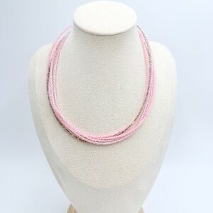 Premier Designs Pink Glass Seed Bead Multi-Strand Necklace Silver Tone